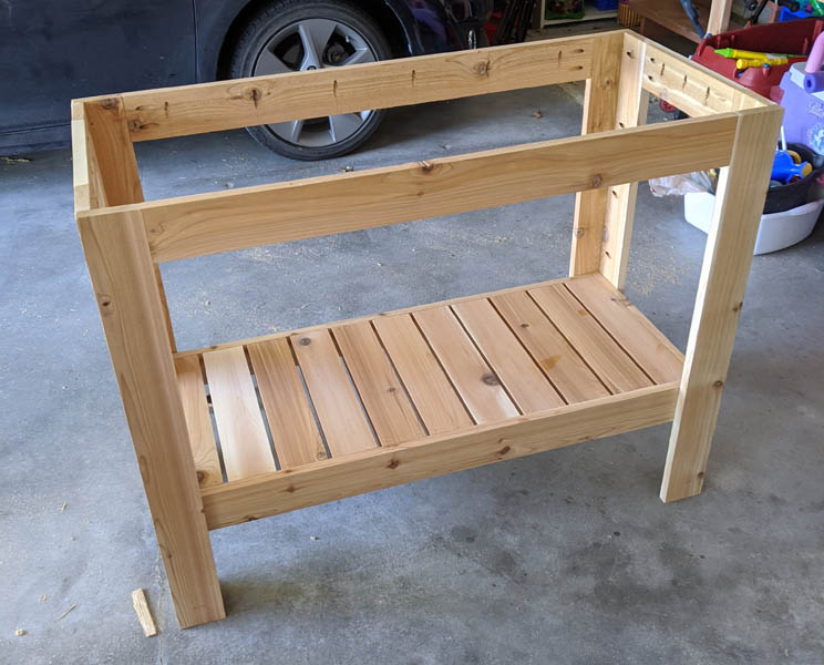 Slats attached to make shelf
