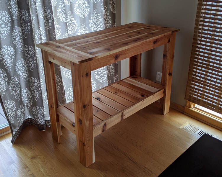 Grill table sitting inside